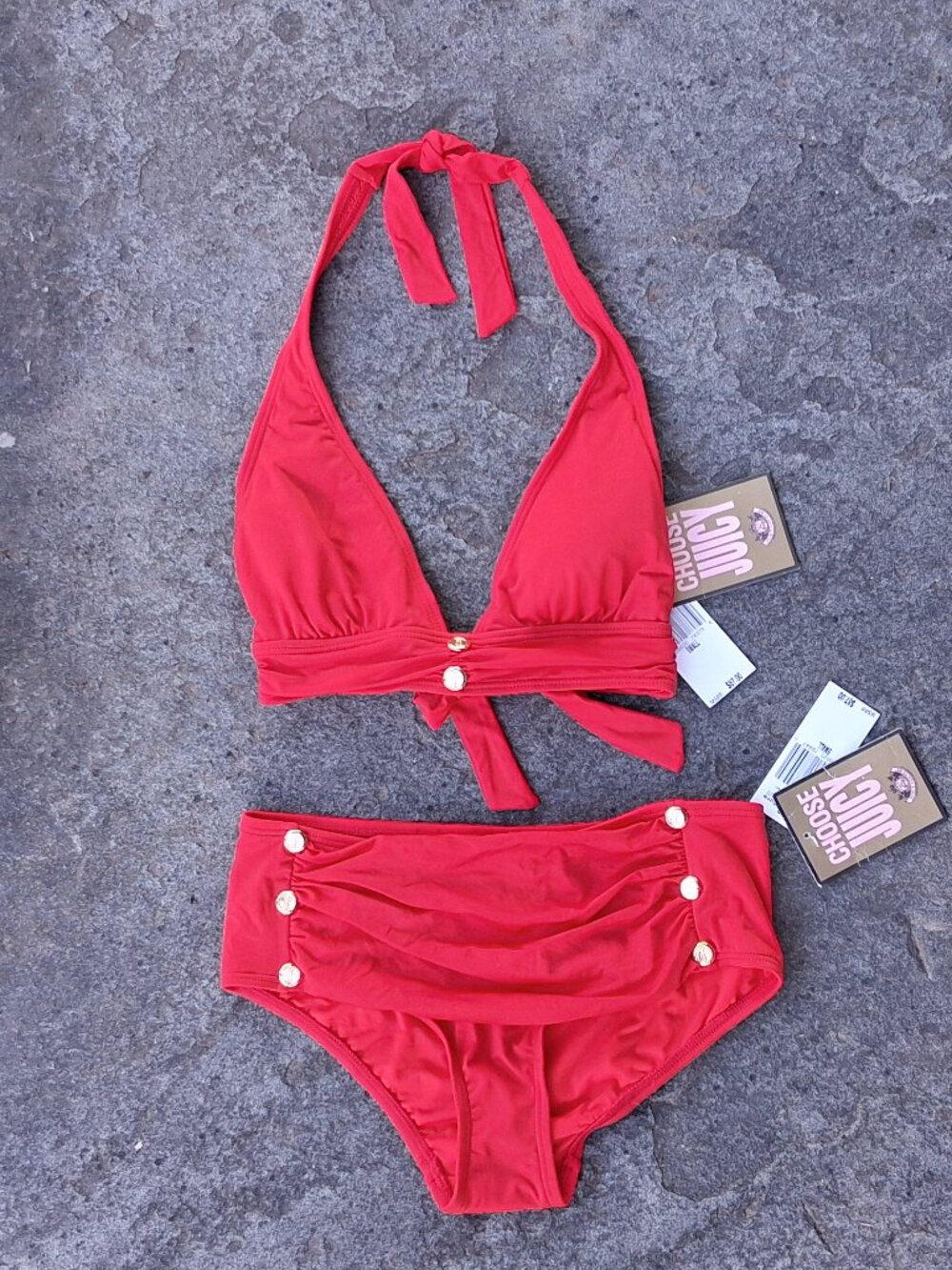 JUICY COUTURE MISS DIVINE 2PC HALTER RED High Waist  SWIMSUIT Small NWT! 179$